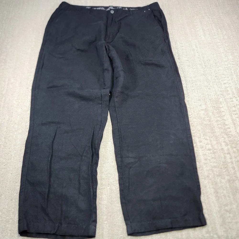 Tommy Bahama Pants Men 36x29*READ Linen Silk Blend Black High Rise Trouser Flowy